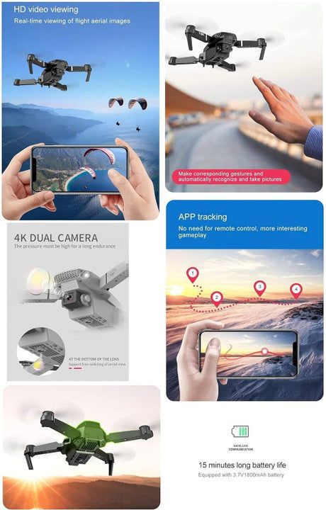 E88 Pro Drone with 4K Camera WiFi FPV 1080P HD Dual Foldable RC Drone Without Brushless Motor